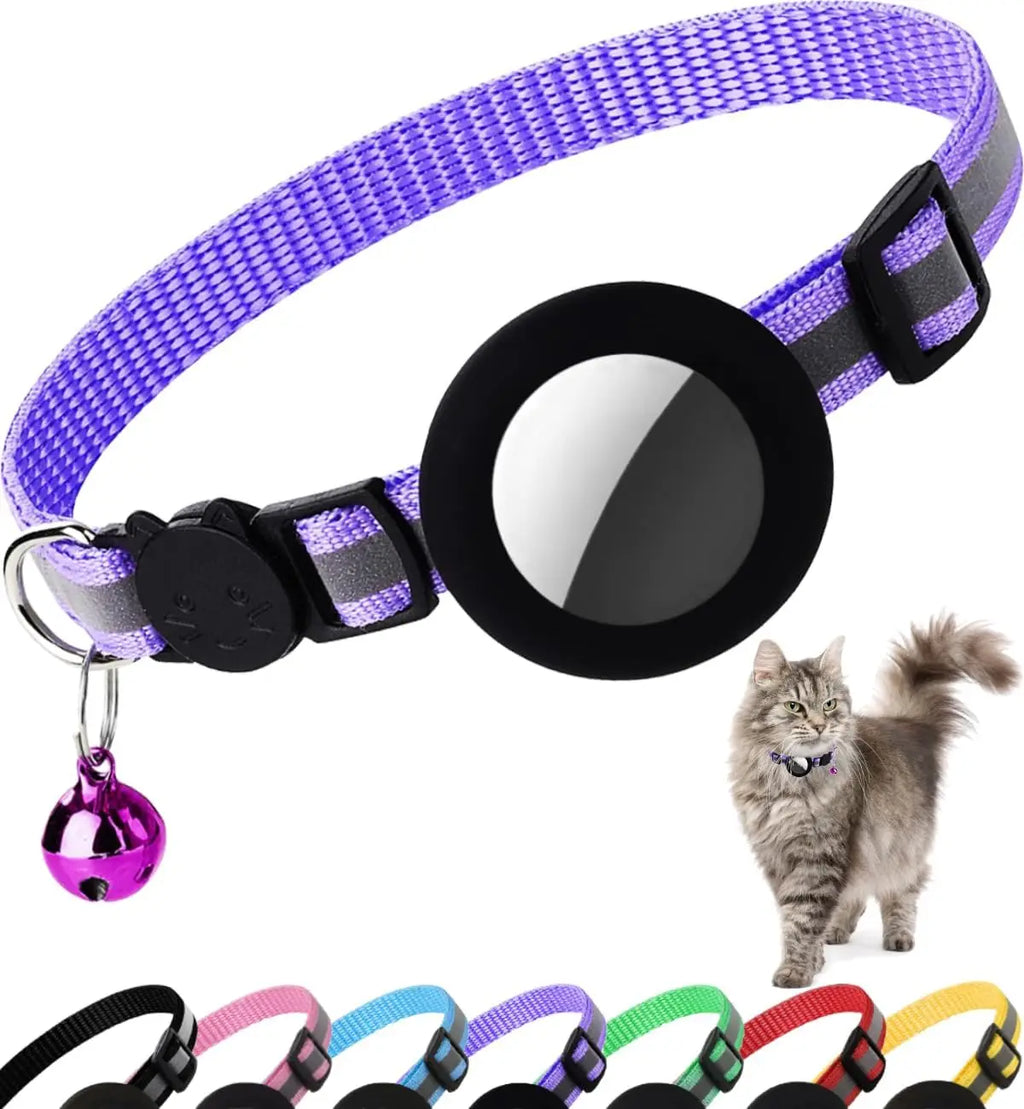 Cat Collar with Apple Air Tag Holder and Bell.