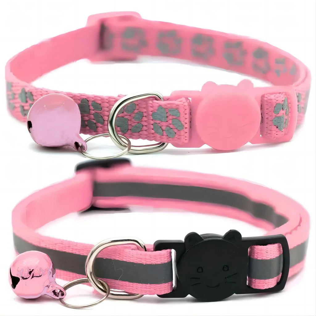 2 Piece Cat and Dog Footprints Really Reflective Pet Collar and Strip Reflective Pet Collar,  (Black only).