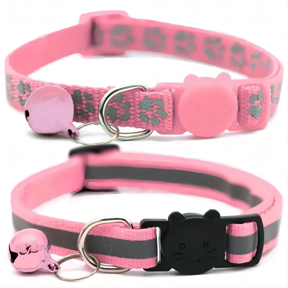 2 Piece Cat and Dog Footprints Really Reflective Pet Collar and Strip Reflective Pet Collar,  (Black only).