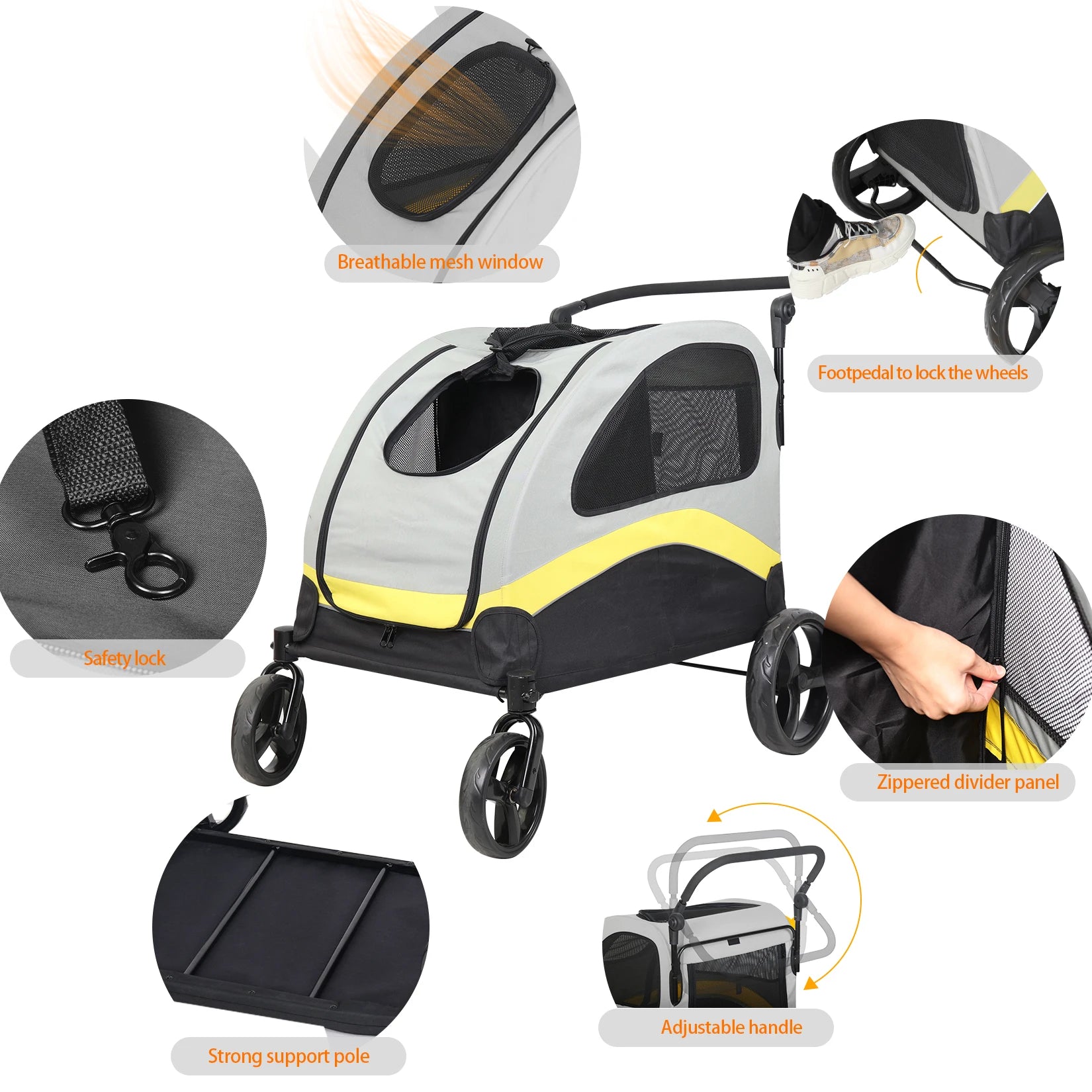 Pet Stroller for 2 Dogs, Zipper Divider, Folding Dog Jogger.