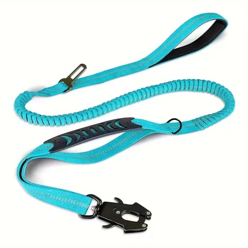Reflective Shock Absorbing Pet Leashes with Car Seatbelt for Large Dogs.  Heavy Duty Tactical No Pull Dog Leash.