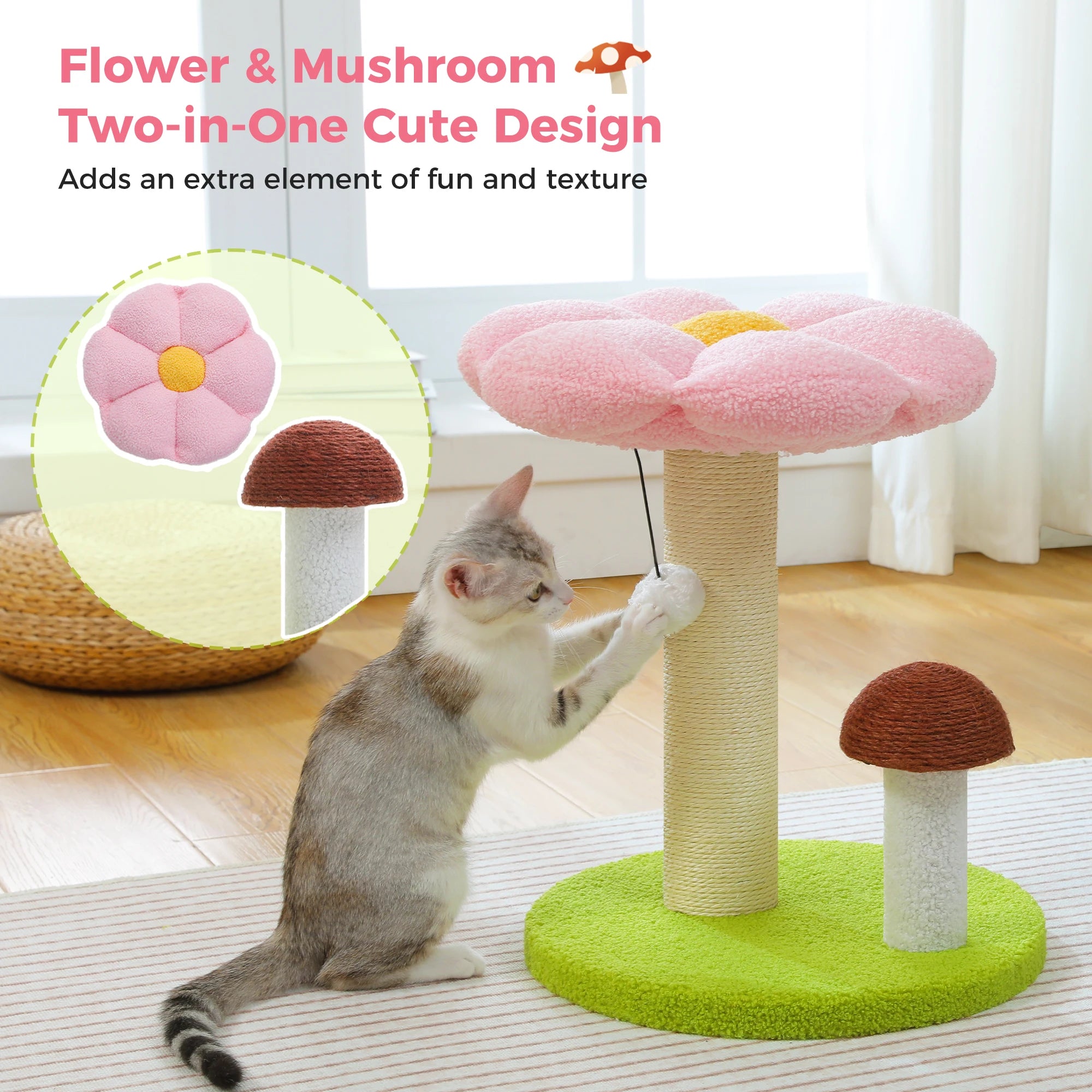 Small Cat Scratching Posts, Toy Ball, Cute Mushroom Cat Scratcher for Indoor Cat Toys.