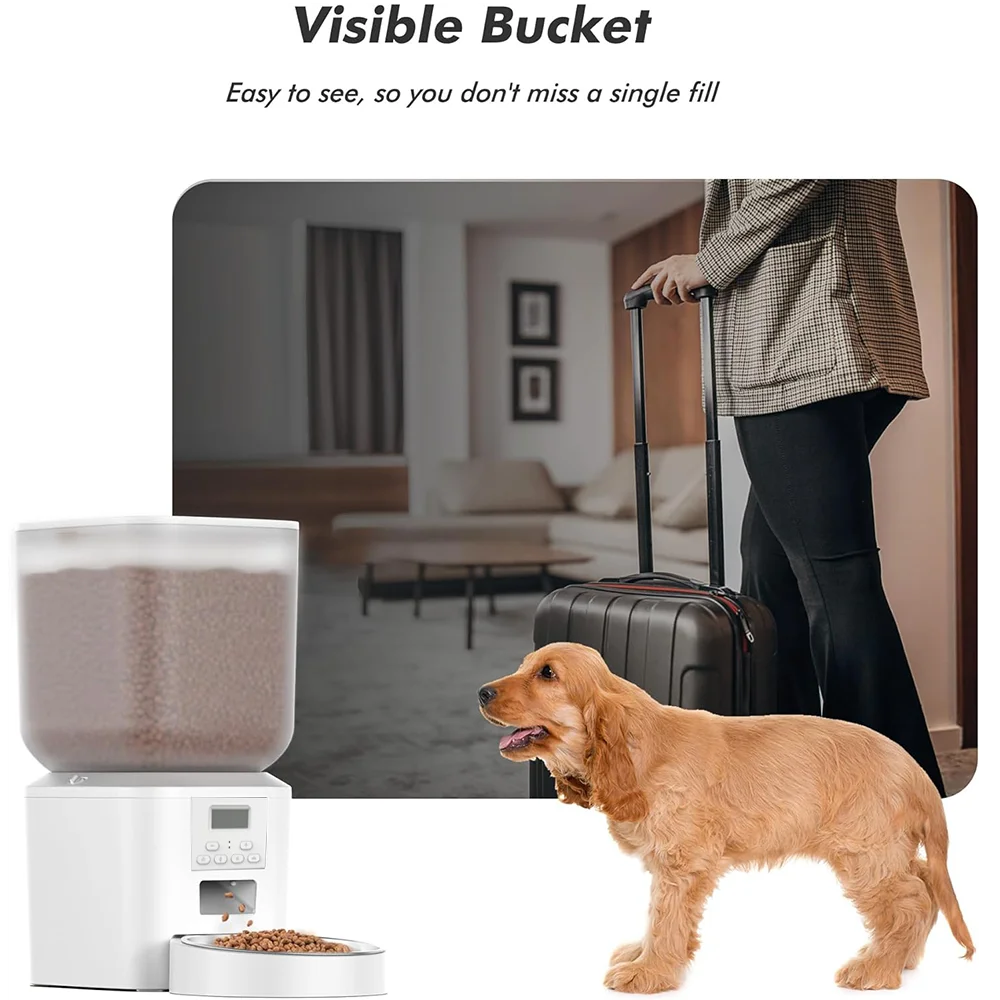 8 L Automatic Cat Feeder, Smart Pet Food Dispenser with Key Control, Voice Recorder, Dual Power Supply, Timed Auto Dog Feeder with Stainless Steel Bowl.