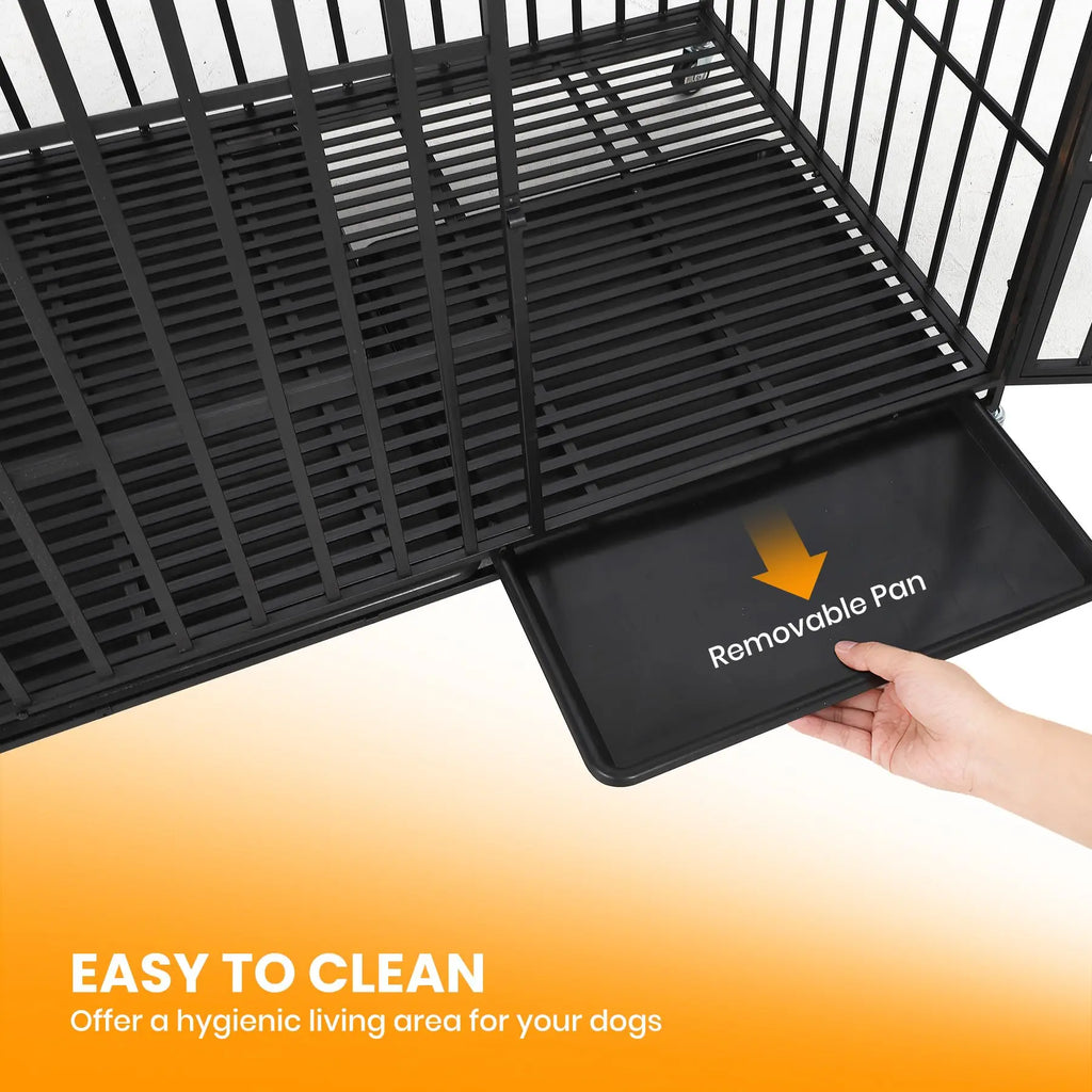 Heavy Duty Metal Dog Crate with 3 Doors, Removable Tray, for M/L Breeds.