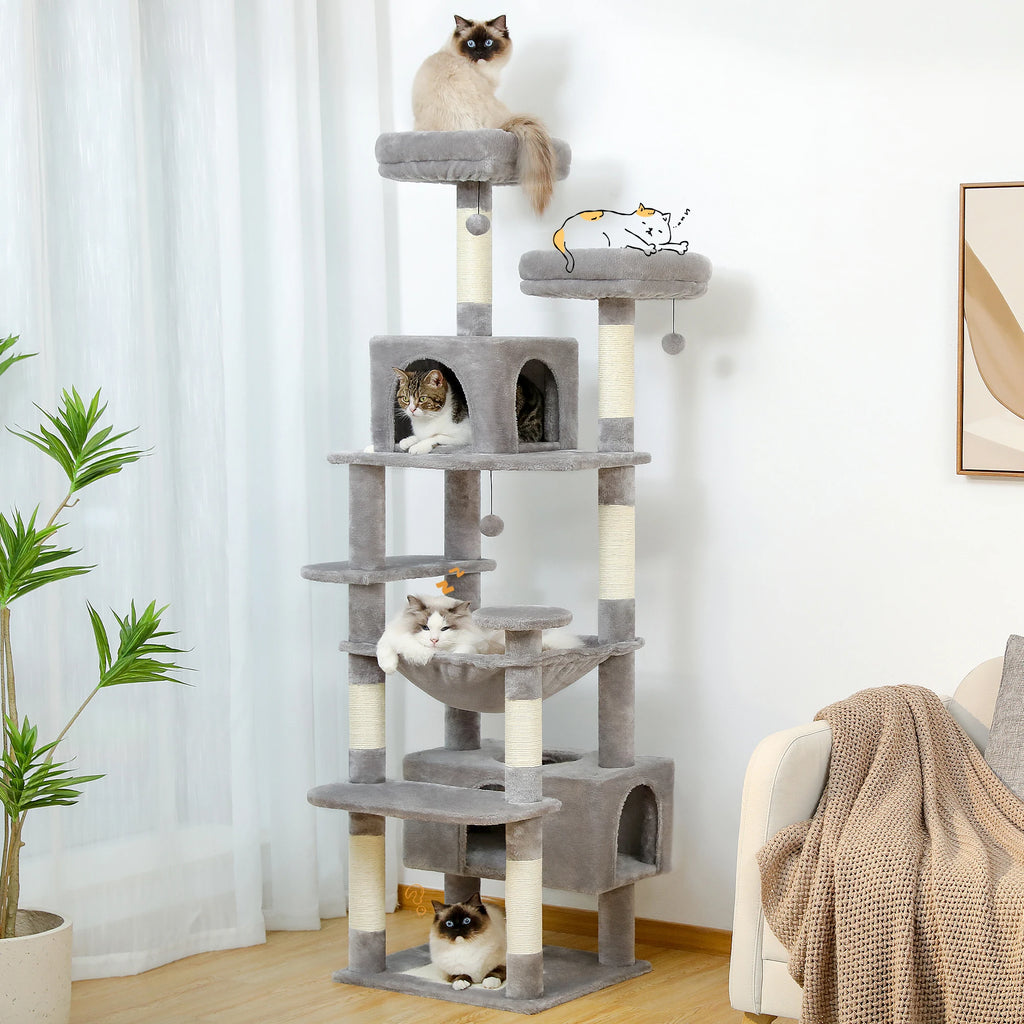 Large Cat Tree Tower Condo for Indoor Cats with Scratching Posts, Hammock, Perches and Toys.