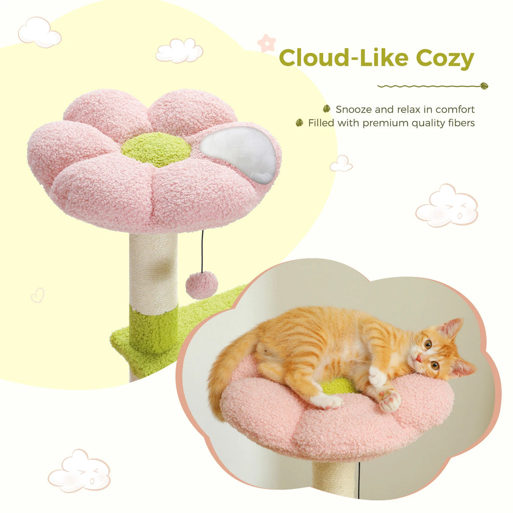 Flower Cat Tree Condo Cat Tower with Scratching Posts, Top Perch for Indoor Small Medium Cats.