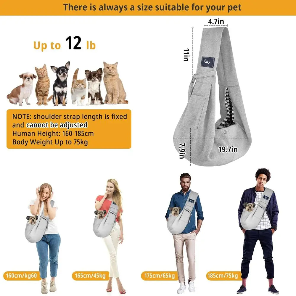 Dog and Cat Sling Carrier - Hands Free Reversible Pet Papoose Bag - Soft Pouch and Tote Design - Suitable for Puppy and  Small Dogs.