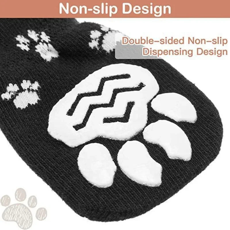 4 Pieces per set Anti-Slip Dog Socks with Straps Traction Control for Indoor on Hardwood Floors.
