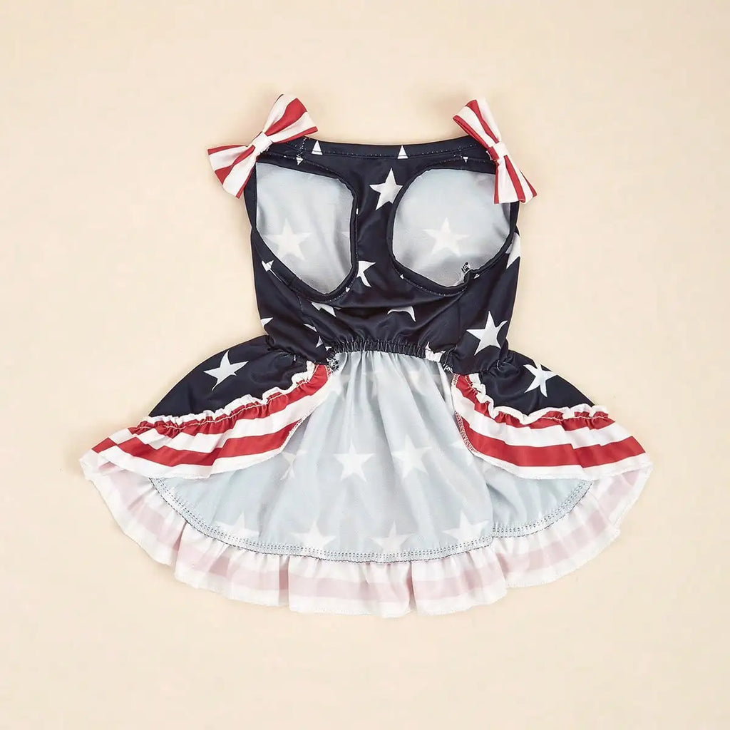 1pc Pet Dog Dress, 4th Of July Themed Striped Star & Double Bow Design, Suitable For Small and Medium Dogs and Cats.