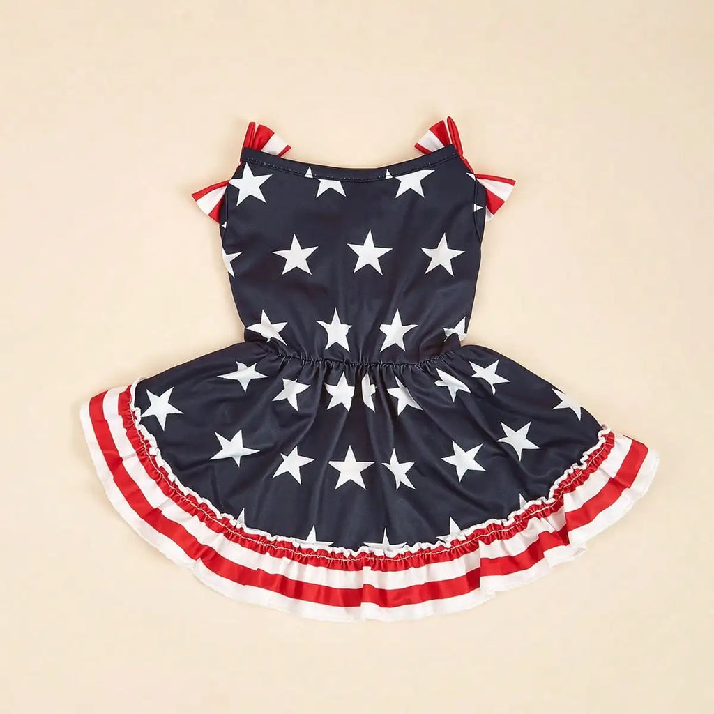 1pc Pet Dog Dress, 4th Of July Themed Striped Star & Double Bow Design, Suitable For Small and Medium Dogs and Cats.