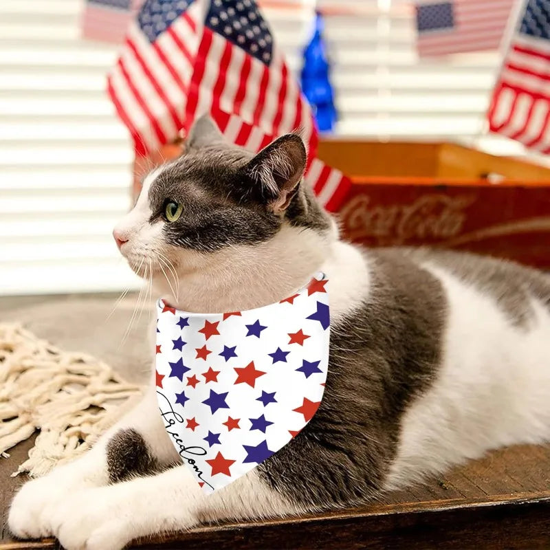 2 sets of 24.8 × 11 inch patriotic themed dog triangle scarves, Independence Day square scarves, American flag pet scarves.