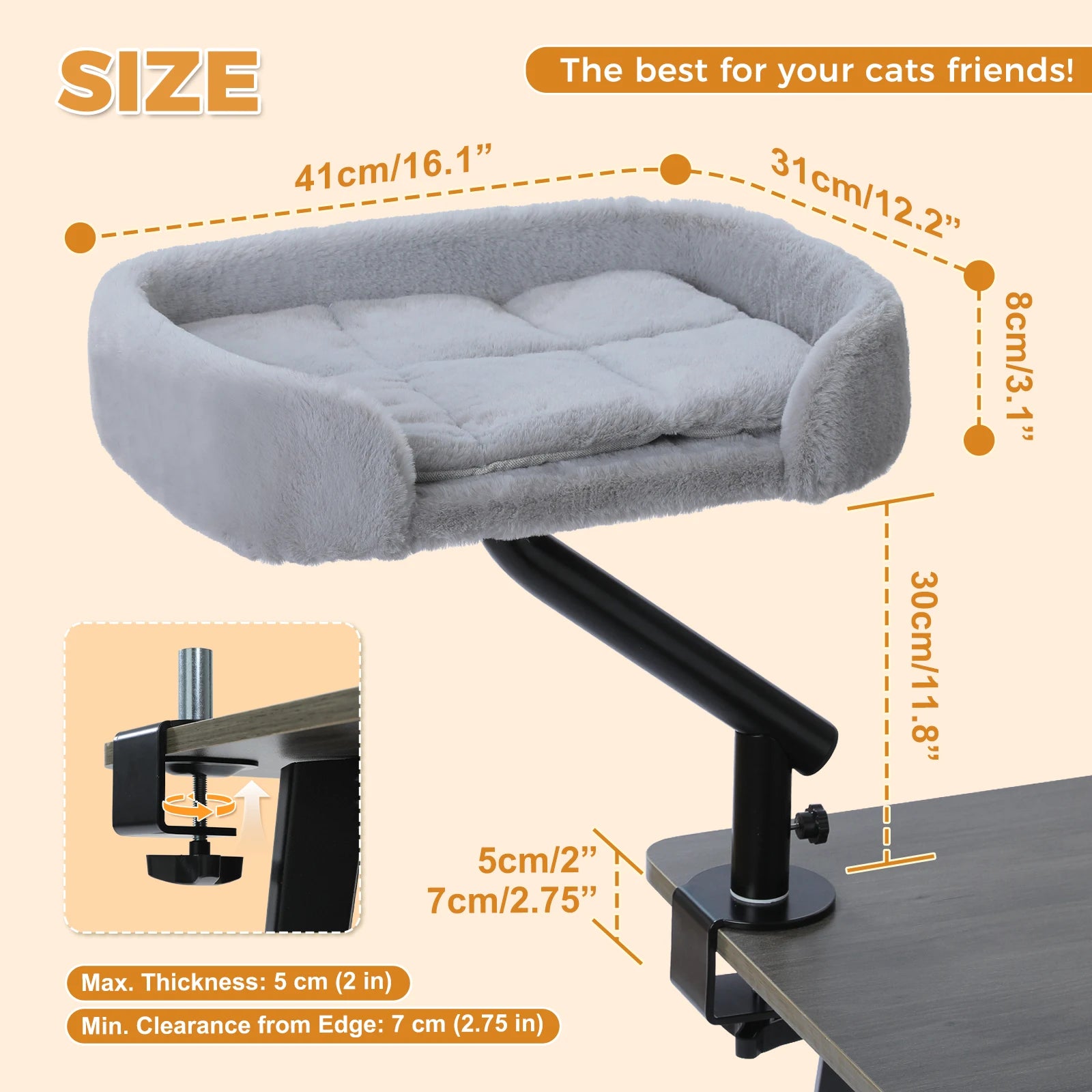 Cat Desk Bed, 360° Rotatable Cat Bed Stand for Indoor Cats.