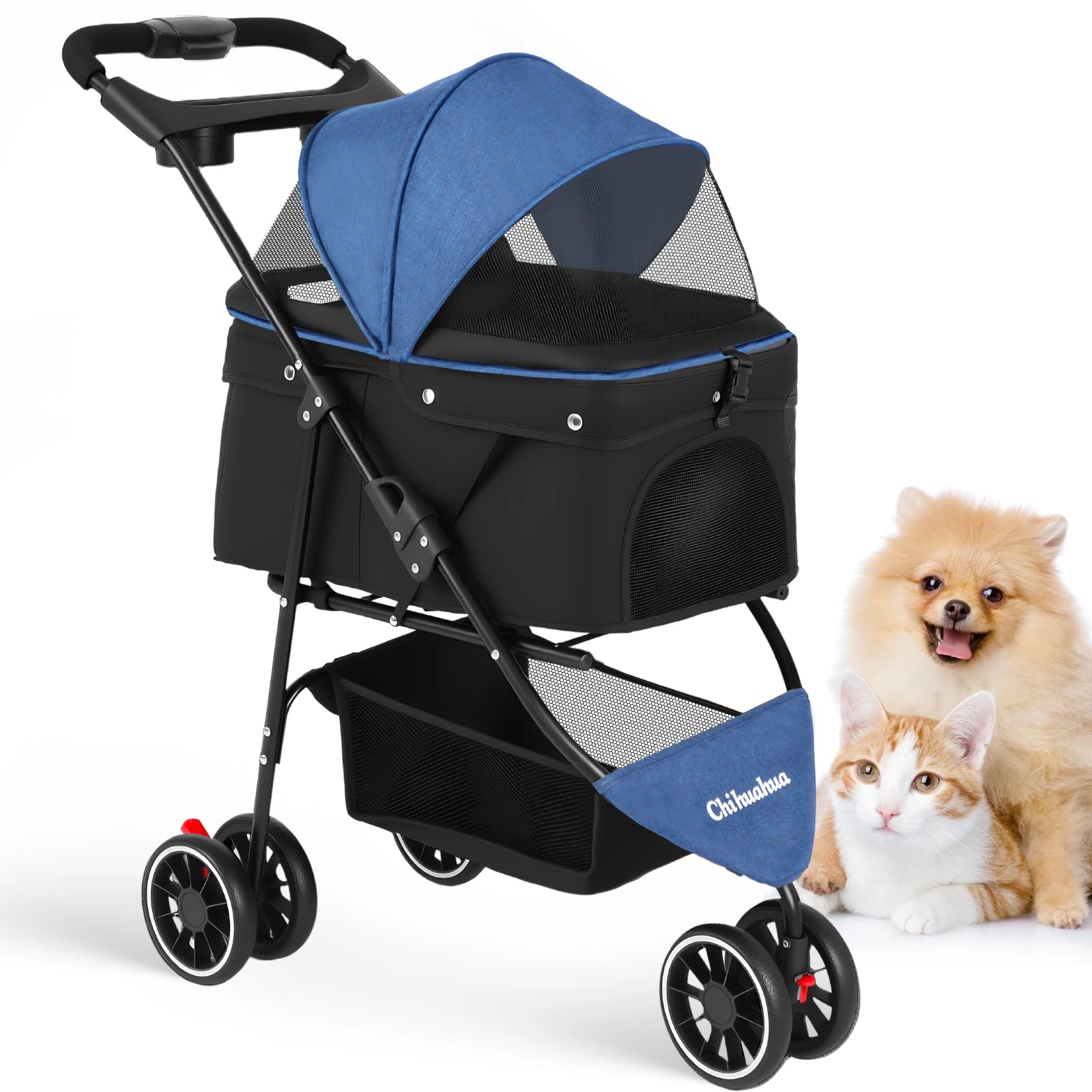 Three Wheels Pet Stroller for Puppies, Medium Dogs and Cats.