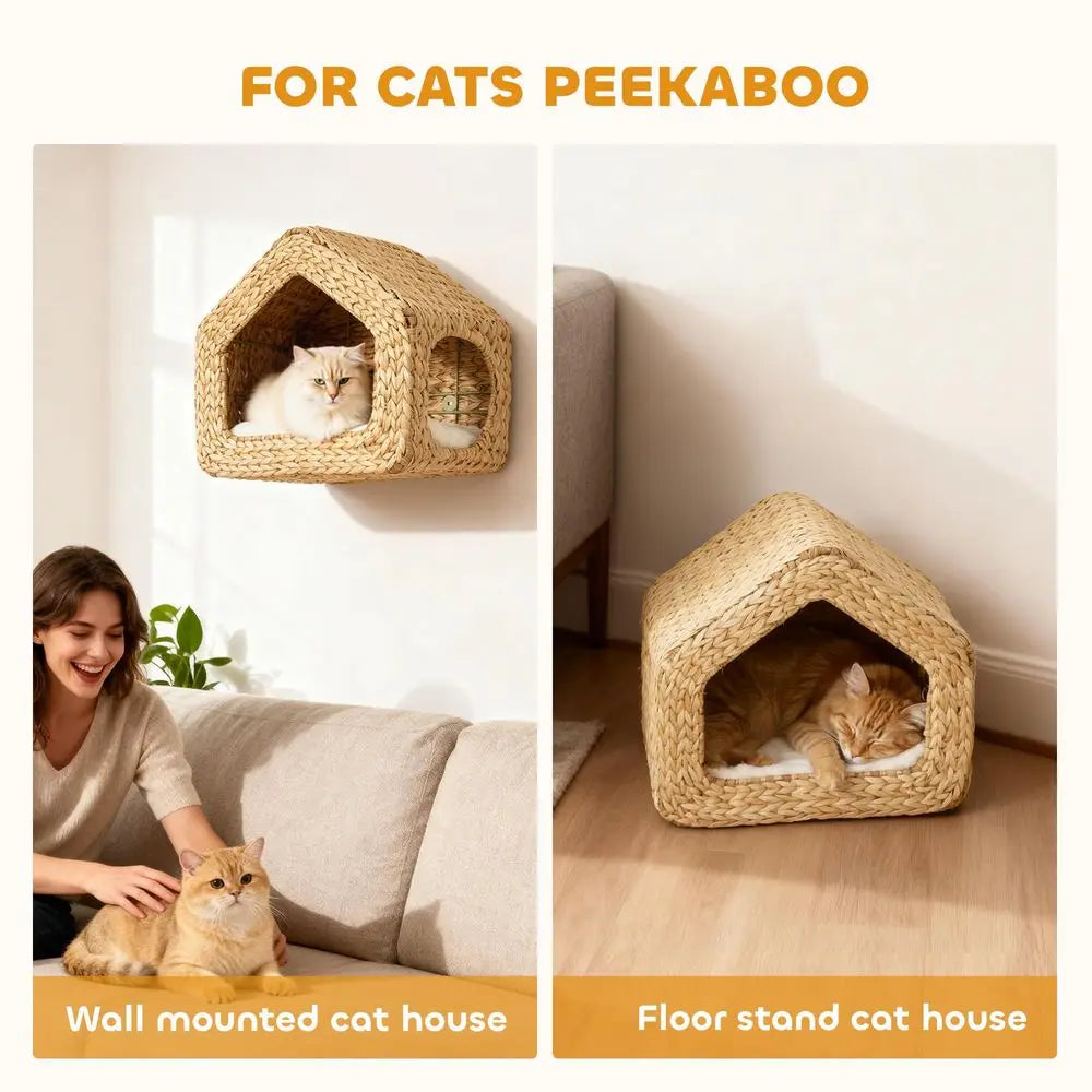 Wall Mounted Cat House, Cat Wall Condo Furniture with Washable Cushion, Kitty Shelf Bed for Indoor Cats up to 12 lbs. and Kittens,