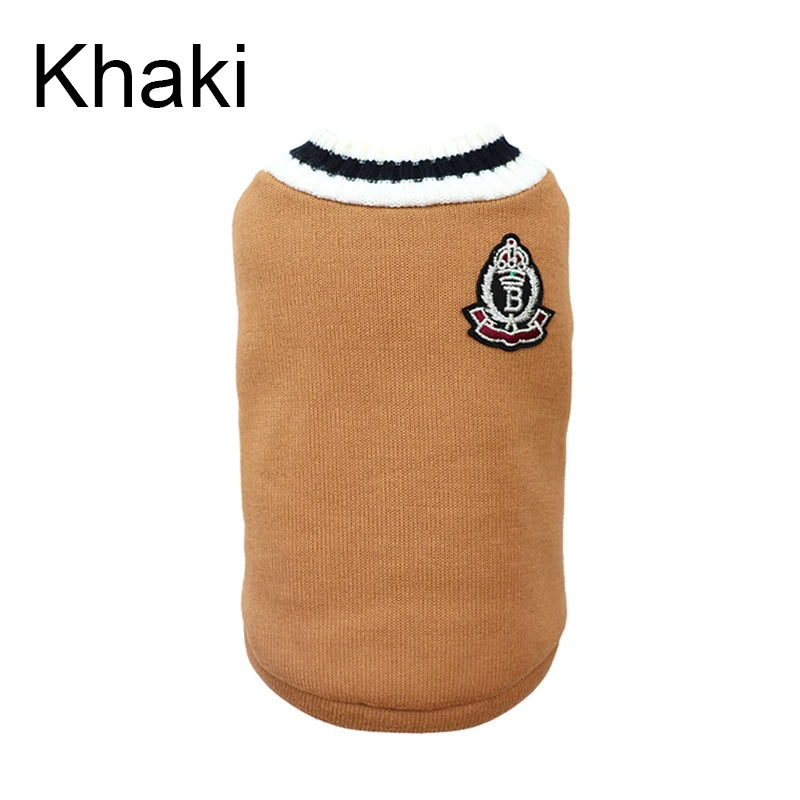 Winter Warm Dog Sweater College Style V-neck.