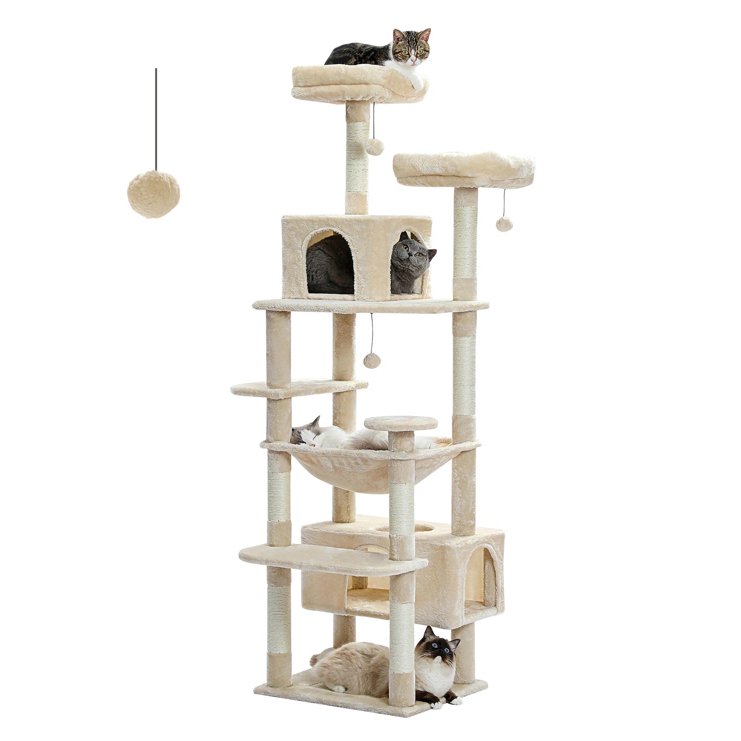 Large Cat Tree Tower Condo for Indoor Cats with Scratching Posts, Hammock, Perches and Toys.