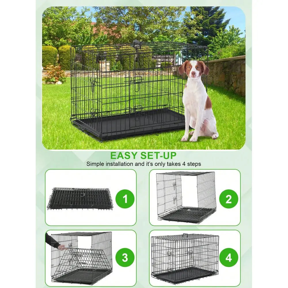 Dog Crate, 36"  Metal Wire Large Dog Cage.  Double Door Folding Dog Kennel With Divider Panel.