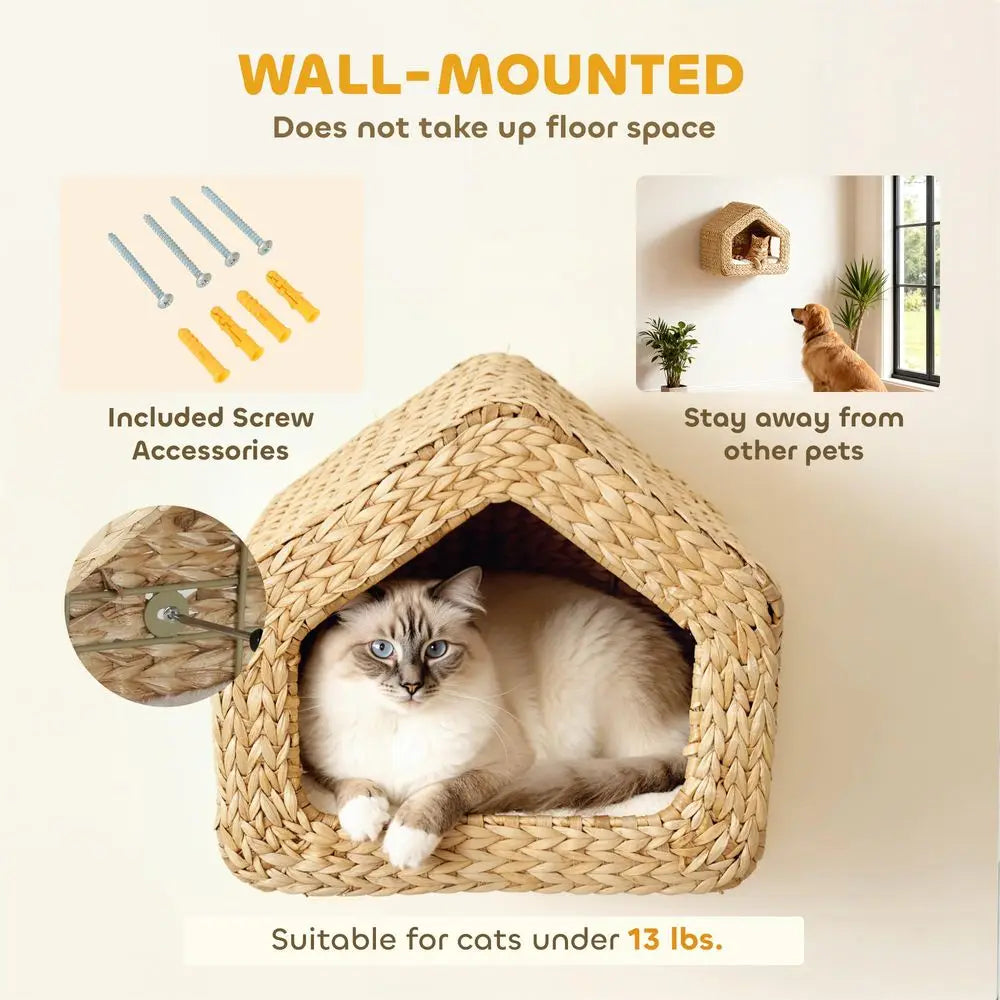 Wall Mounted Cat House, Cat Wall Condo Furniture with Washable Cushion, Kitty Shelf Bed for Indoor Cats up to 12 lbs. and Kittens,