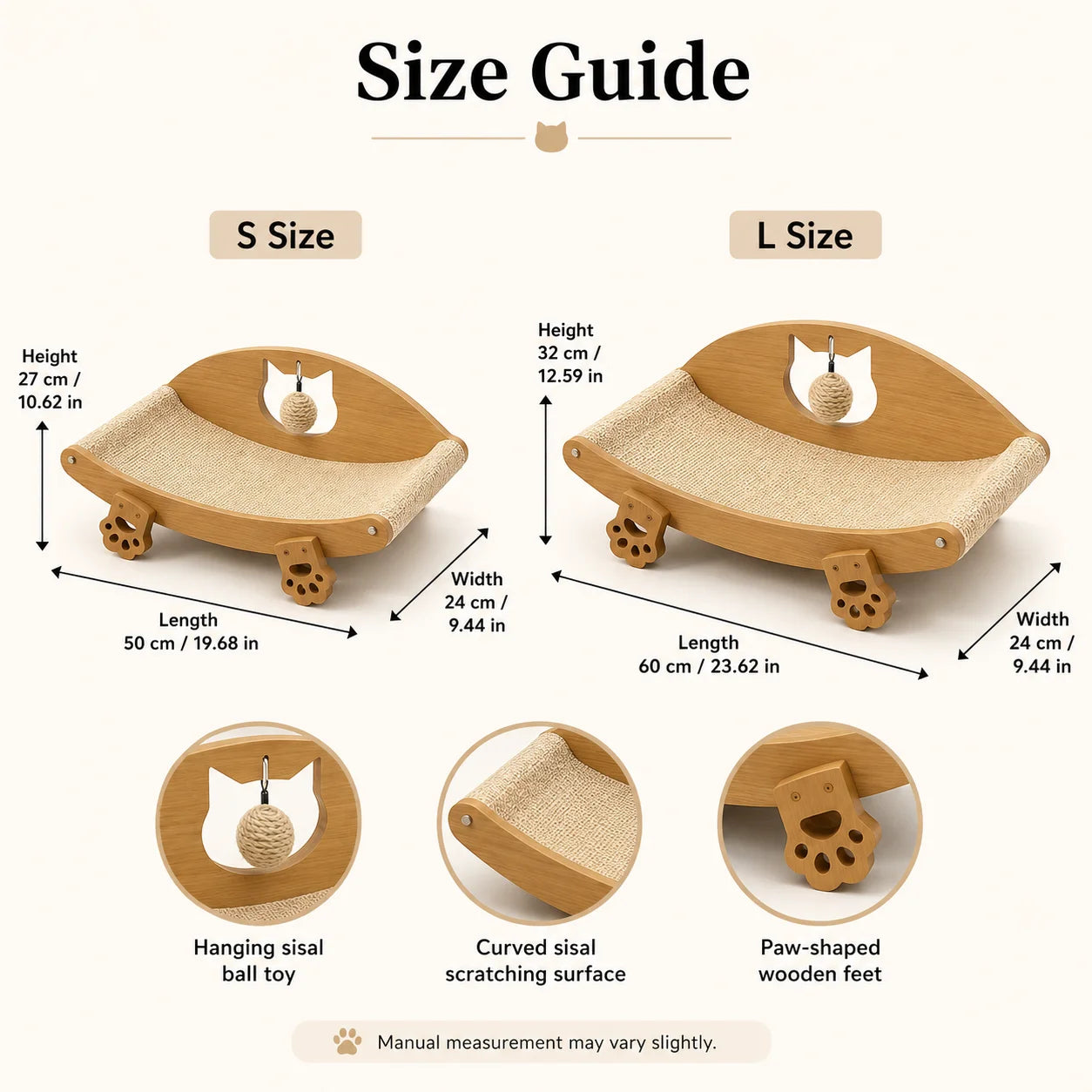 Large Sisal Cat Scratching Lounge Chair with Ball Toy, Wooden Rocking Sofa Bed for Indoor Cats to Scratch, Rest and Play.