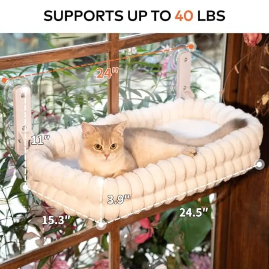 Window Perch for Indoor Cats.  Hammock for Window with Reversible Cushion,  Foldable Cat Window Bed for Cats and Kittens.