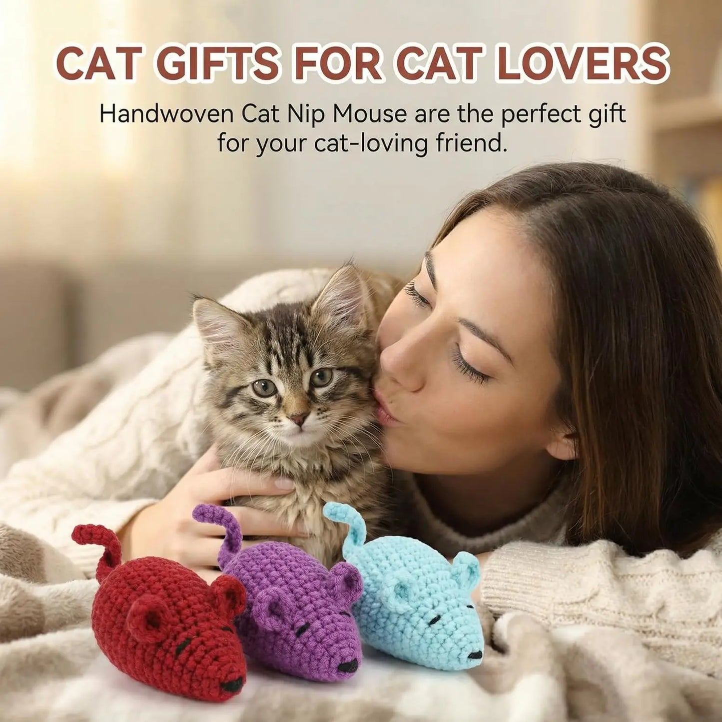 Handmade Yarn Mice Toys with Catnip.