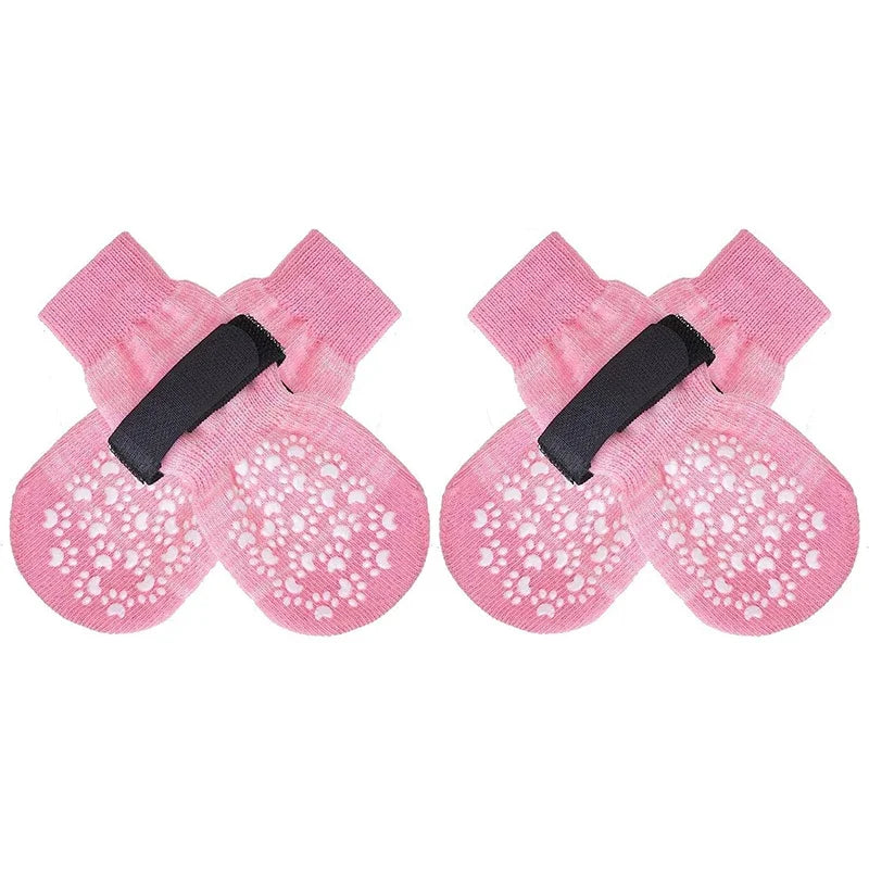 4 Pieces per set Anti-Slip Dog Socks with Straps Traction Control for Indoor on Hardwood Floors.