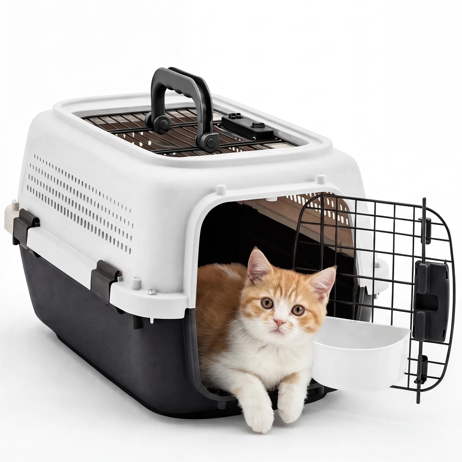 23 Inch Pet Carrier for Small Dogs and  Cats.  Front Top Load Wire Door.  Food Bowl Travel Crate with Enhanced Security.