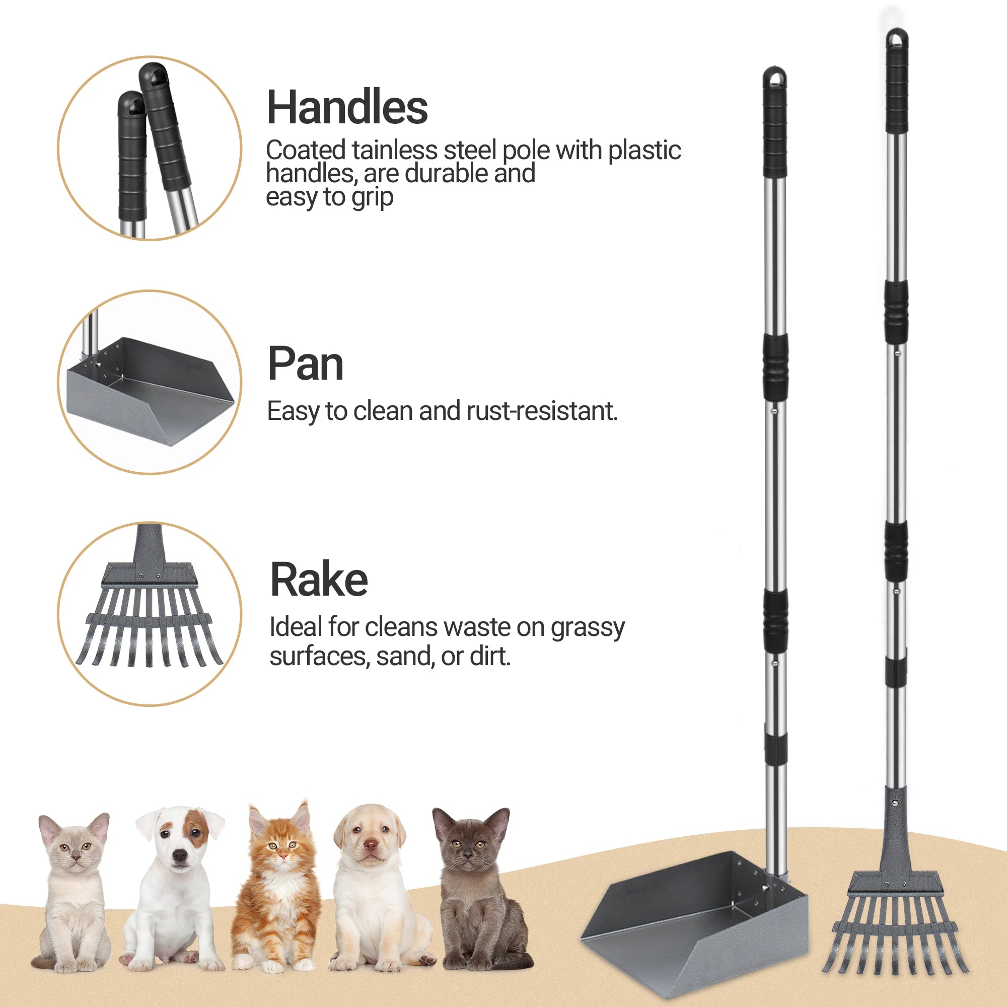 Dog Pooper Scooper, Dog Poop Tray and Rake Set.