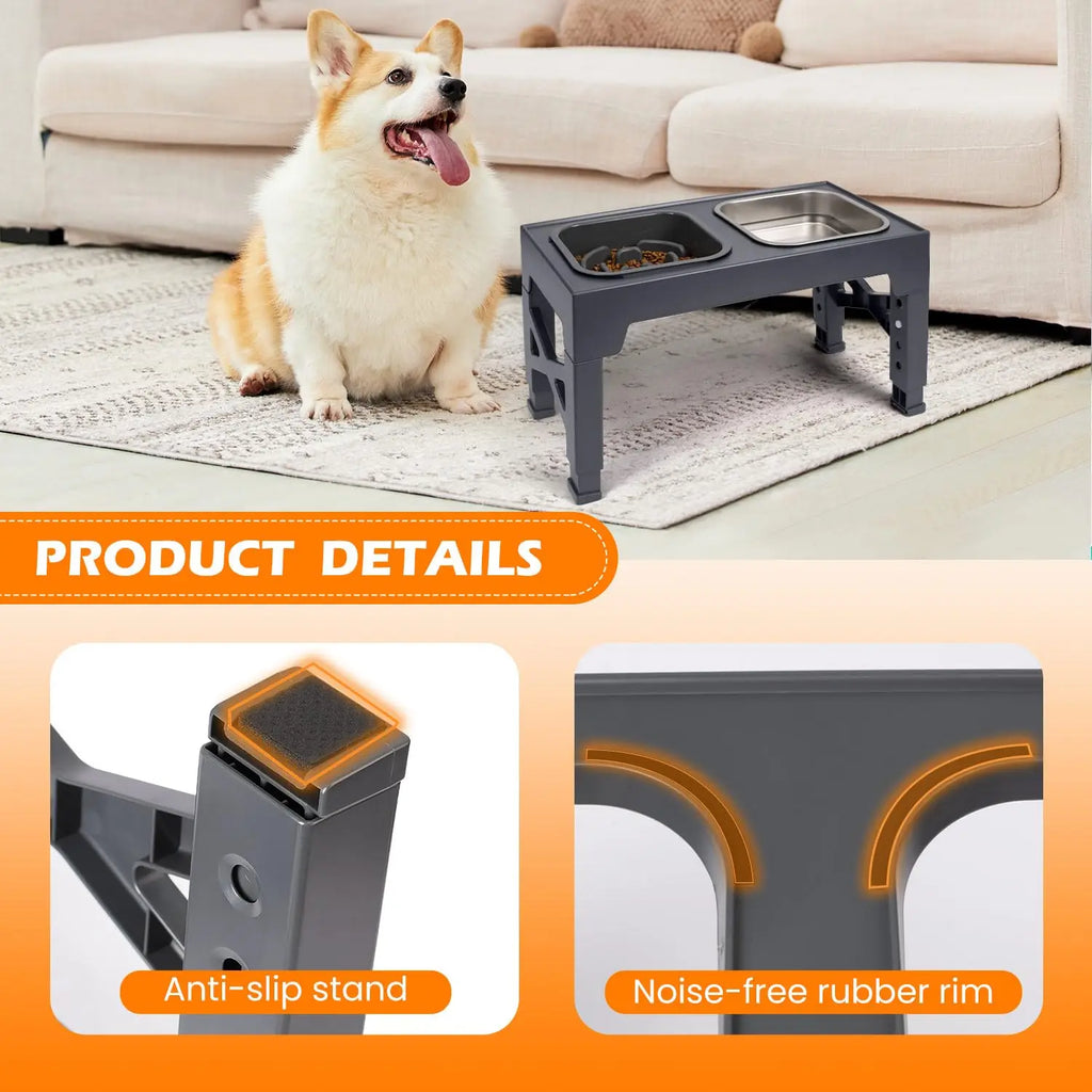 Elevated Dog and Cat Bowls, Stainless Steel/Plastic/ Pet Food & Water Bowls with Foldable Stand.