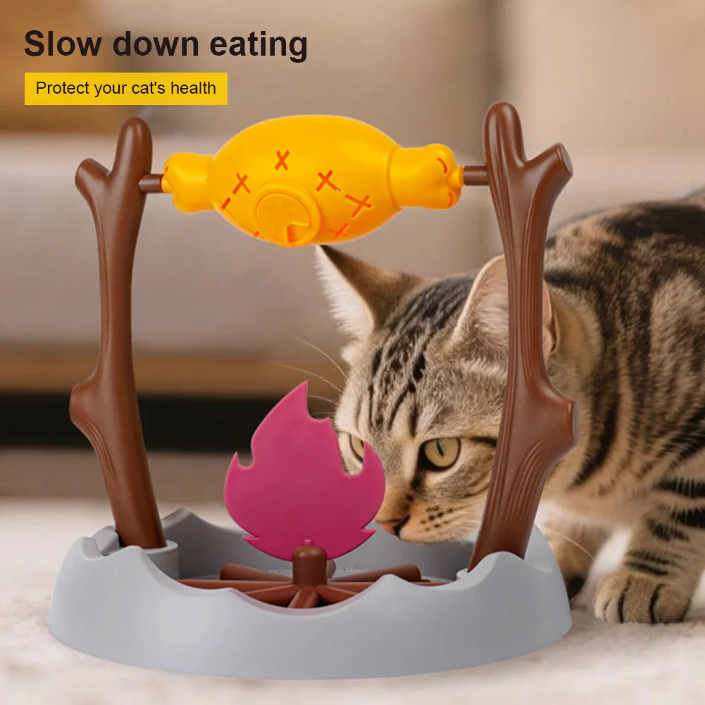 Cats Treat-Dispensing Slow Feeder 360° Rotating Grilled Fish Spinning Toy.