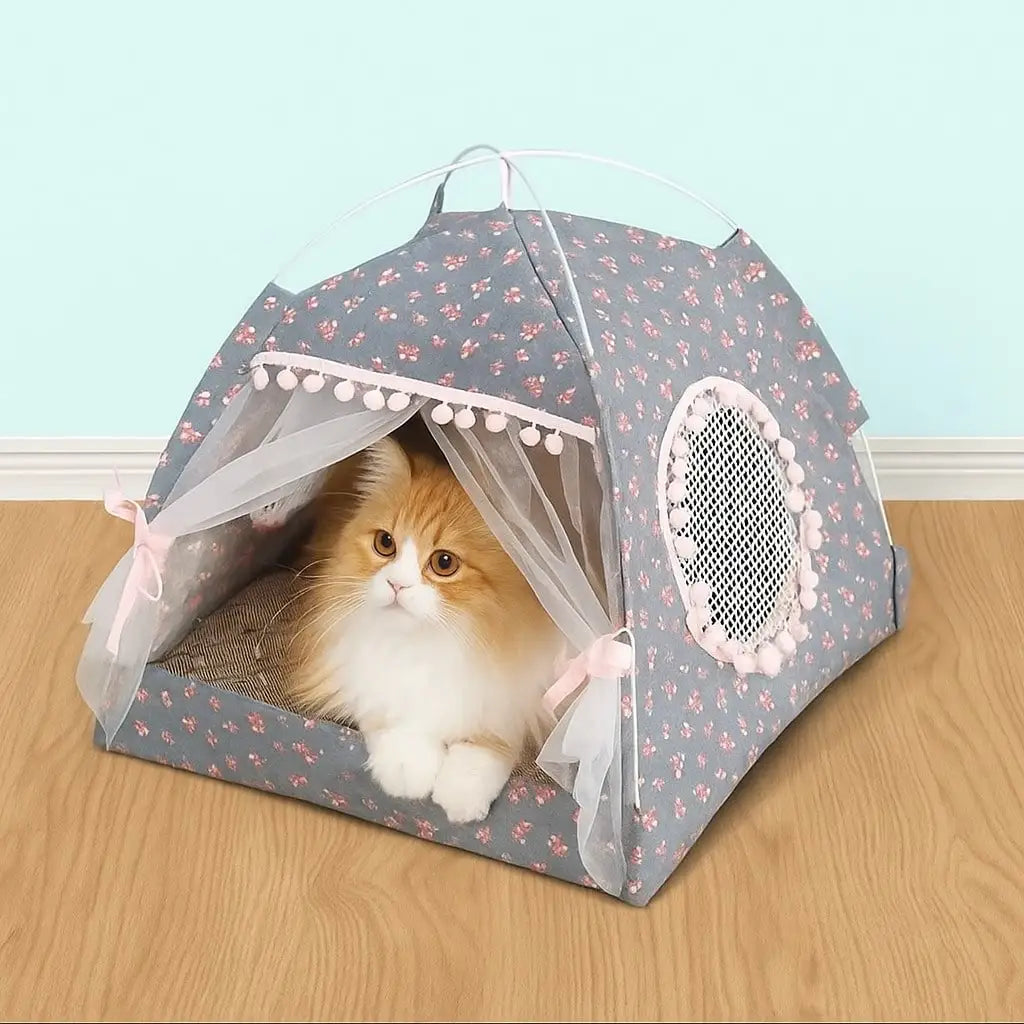 Princess Style Pet Tent Bed, Suitable For Cats and Small Dogs, Comfortable Soft Breathable Thin Cooling Sunshade Design, Machine Washable, Indoor and Outdoor Use.