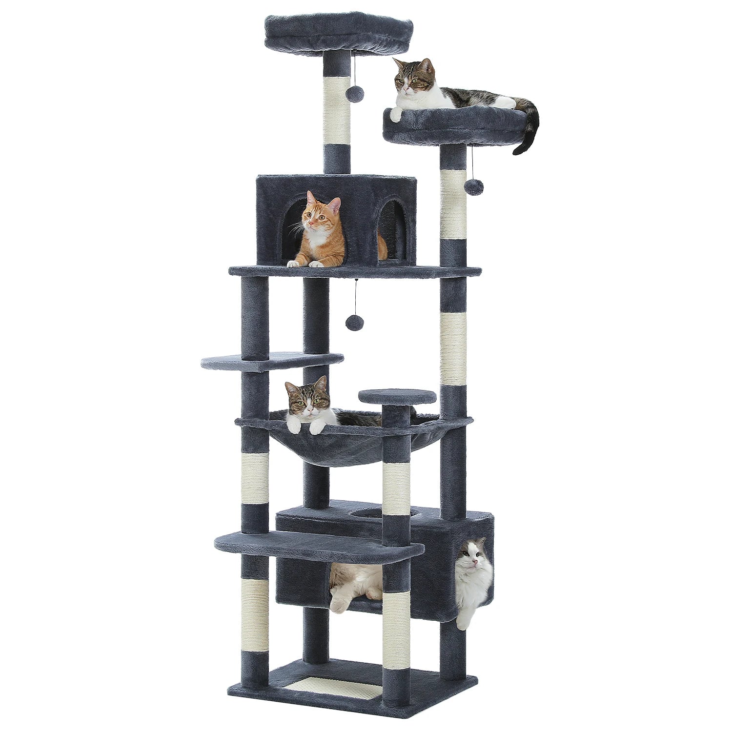 Large Cat Tree Tower Condo for Indoor Cats with Scratching Posts, Hammock, Perches and Toys.