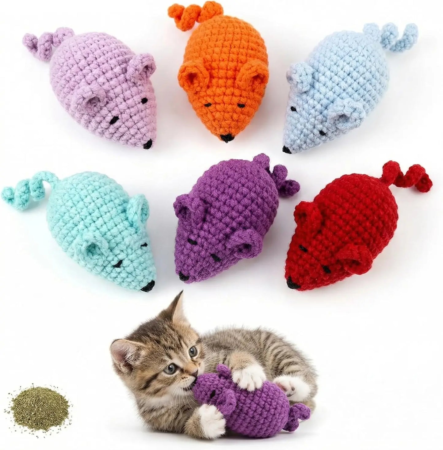 Handmade Yarn Mice Toys with Catnip.