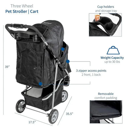 3-Wheel Pet Stroller for Cats, Dogs & More.
