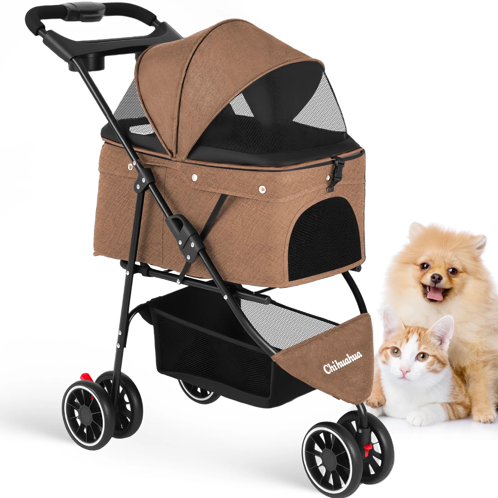 Three Wheels Pet Stroller for Puppies, Medium Dogs and Cats.