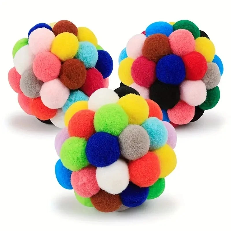 1/3 Total  Pieces of Cat Toys -  Plush Balls, Elastic Bell and Colorful Woolen Balls.