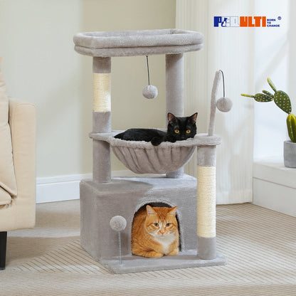 Cat Tree with Cat Condo, Scratching Post & Hammock