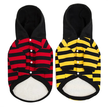 Striped Winter Cotton Dog Coat with Hoodie for Small Dogs and Puppies.