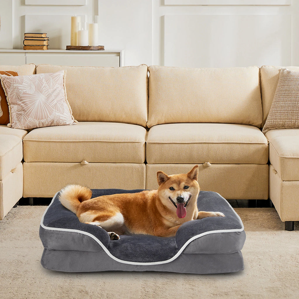 Orthopedic Dog Bed Memory Foam Pet Bed for Dogs & Cats with Washable Cover;  Non-Slip Base Waterproof Liner.
