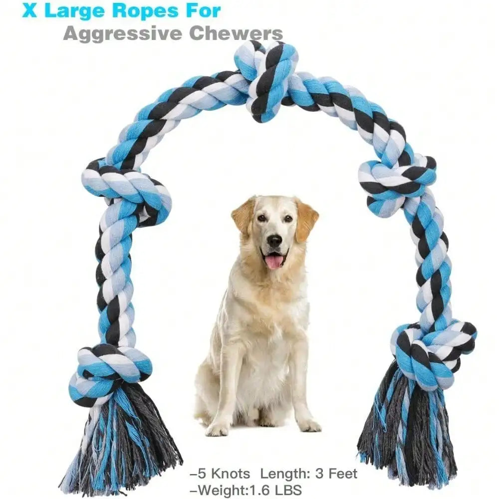 Tough Twisted Rope Toy With 5 Knots for Aggressive Chewers, Interactive Heavy Duty Toys For Medium and Large Dogs.