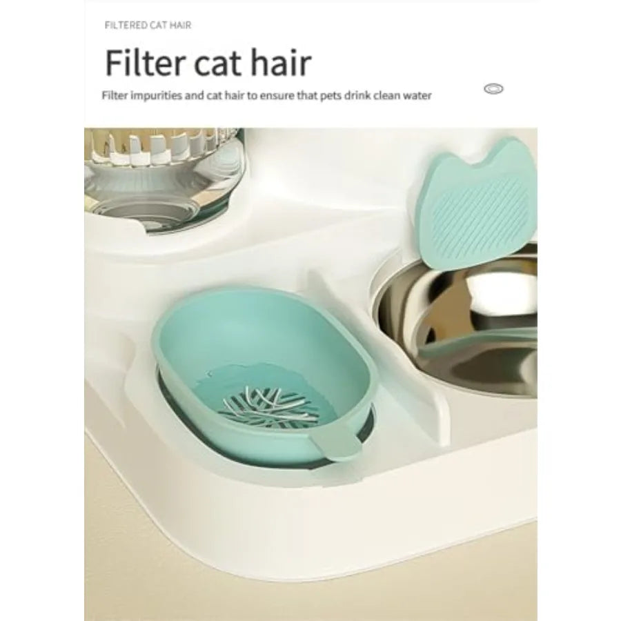 Automatic Cat Feeder and Water Dispenser, 1.1 L Cat Dry Food Dispenser with Stainless Steel Bowl, 800 ml Gravity Water Dispenser.