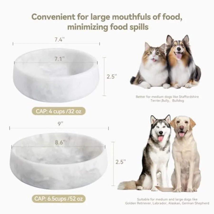 White Marble Dog Bowls, Non-Slip Dog Food and Water Bowl Small, Heavy Duty Bowl for Cats and Medium Dogs.