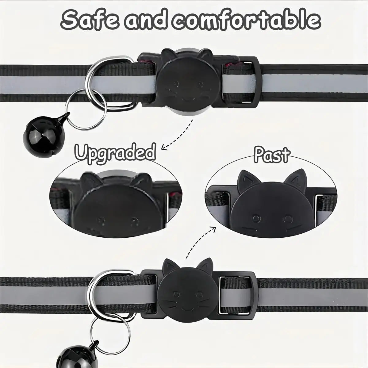 2 Piece Cat and Dog Footprints Really Reflective Pet Collar and Strip Reflective Pet Collar,  (Black only).