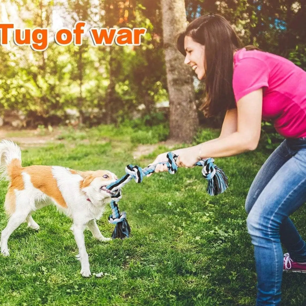 Tough Twisted Rope Toy With 5 Knots for Aggressive Chewers, Interactive Heavy Duty Toys For Medium and Large Dogs.