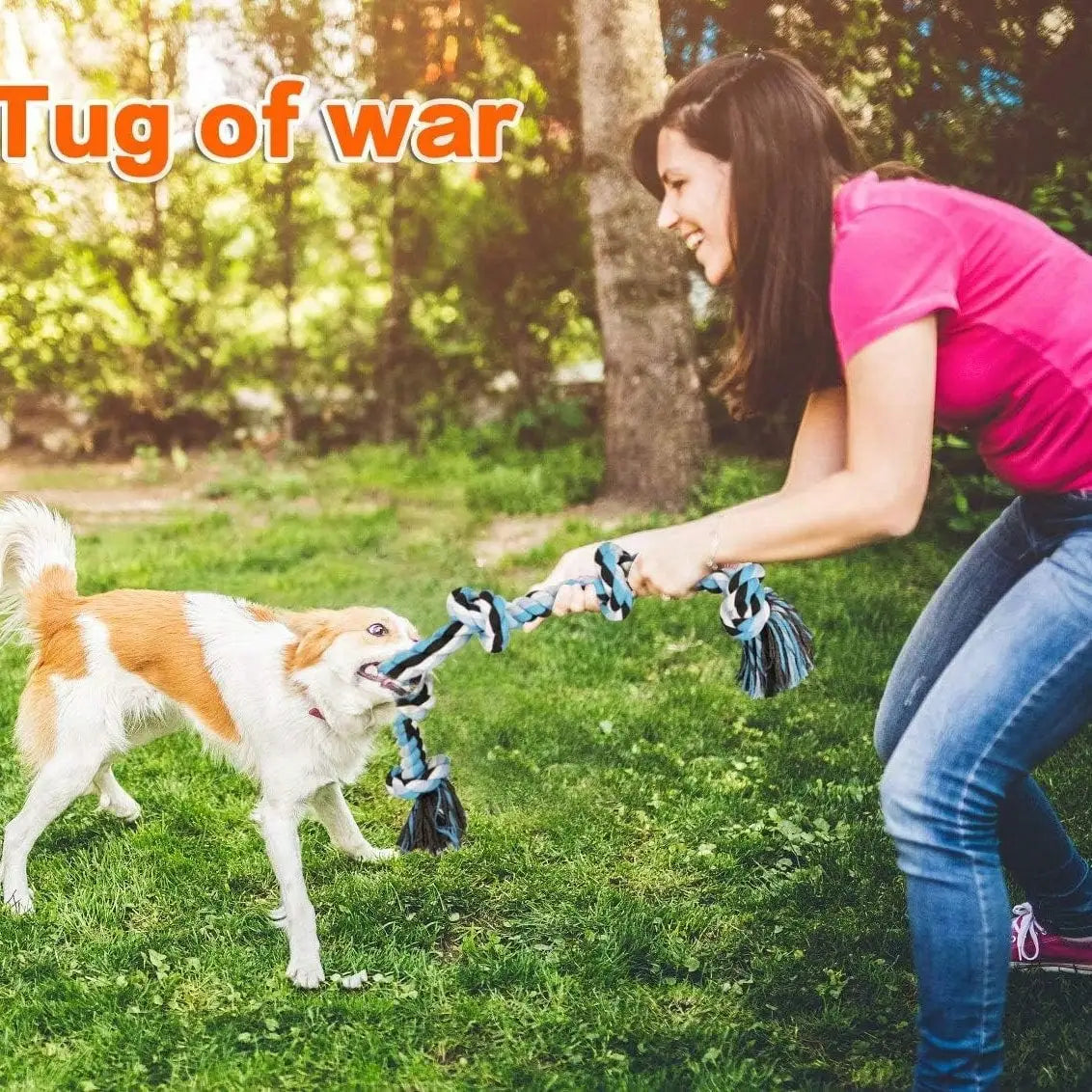 Tough Twisted Rope Toy With 5 Knots for Aggressive Chewers, Interactive Heavy Duty Toys For Medium and Large Dogs.