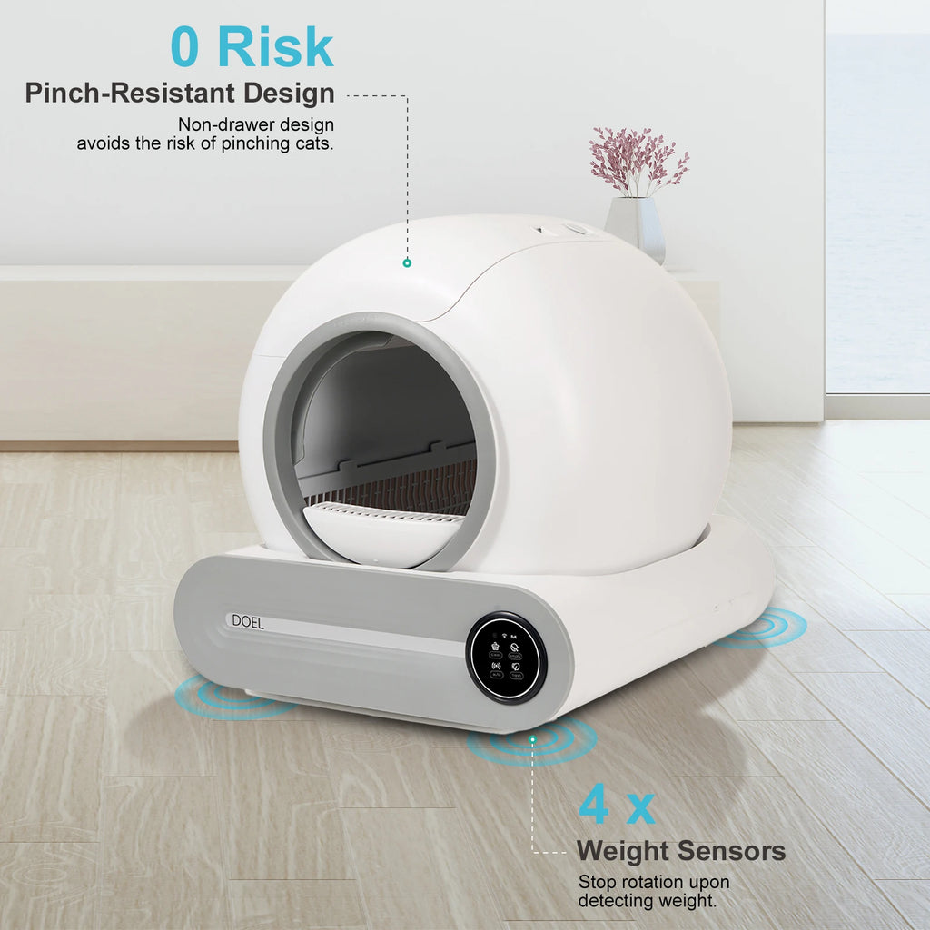 Self Cleaning Cat Litter Box with Trash Bag & Litter Mat Smart Cat Toilet Control 2.4G Wi-Fi.