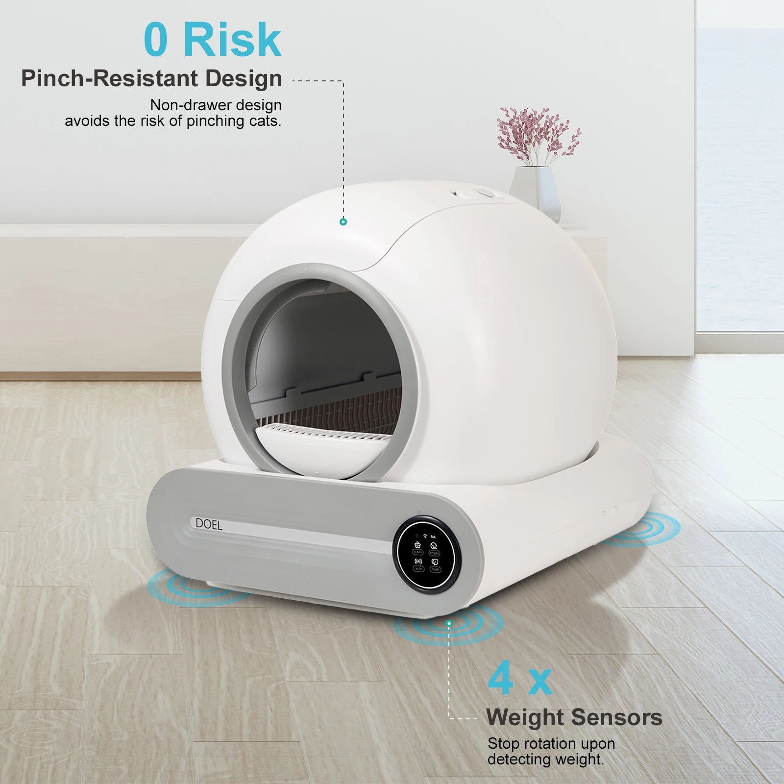 Self Cleaning Cat Litter Box with Trash Bag & Litter Mat Smart Cat Toilet Control 2.4G Wi-Fi.