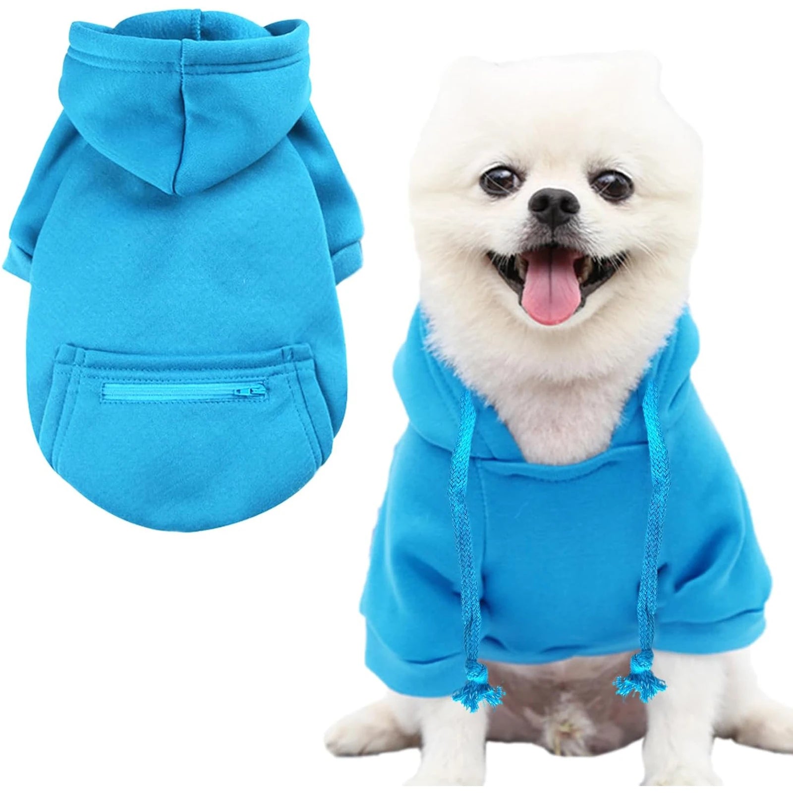One Piece Hoodie Sweatshirts with Zipper Pockets.  Clothes for Small Dogs, Cat Costumes and Medium Sized Dogs.