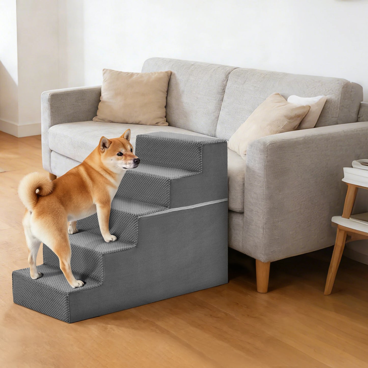 3-5 Step Right Angled Foam Dog Stairs Ramp for Small Dogs. Non-Slip Indoor Pet Ladder Ramp Stairs for Home.  3 Step, 4 Step and 5 Step Options Available.