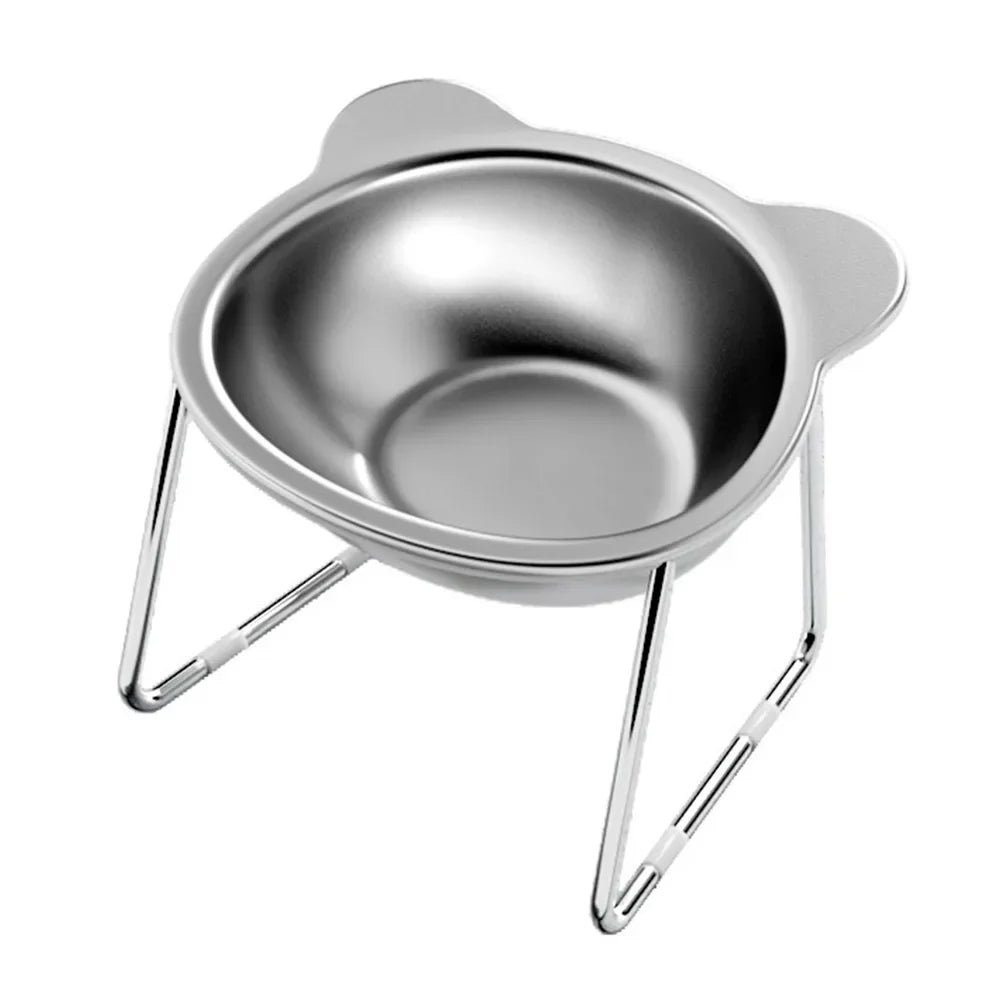 Stainless Steel Raised Cat Bowl with 15° Elevated Non-Slip Design for Cats and Puppies.